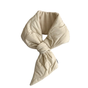Beige quilted down scarf with bow-knot cross buckle and soft waffle lining for winter