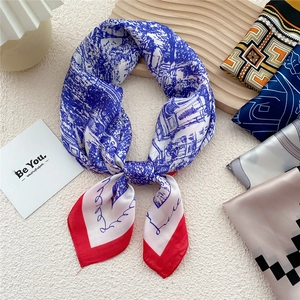 Women Satin Satin Like Square Scarf Retro Printed Neck Scarf Elegant Floral Geometric Head Wrap Versatile Fashion Accessory