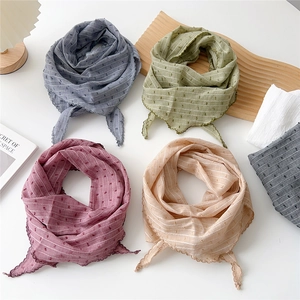 Sciarpa Triangolo Cotone Lino Righe Pois Con Bordo In Pizzo Bandana Accessorio Collo Per Donna Stile Coreano