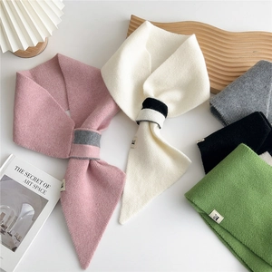 Thick knitted cross scarf for women in multiple colors with soft minimalist design