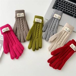 Chunky cable knit winter touchscreen gloves in assorted colors with folded ribbed cuffs