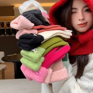 Winter knitted earflap hats for women in various candy colors with warm plush lining