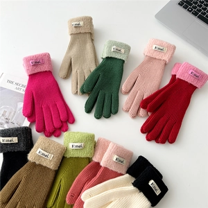 Cozy winter knit gloves with fuzzy cuffs in assorted candy colors for women and students