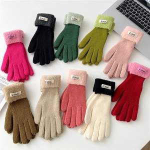 Colorful winter knitted gloves for women with Hilldi woven label and ribbed cuffs