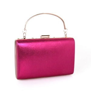Macro detail of rose red sequined evening bag with a gold metal handle and snap closure