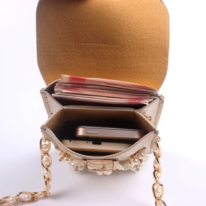 Floral pearl flap crossbody bag with double compartments and chain strap for women