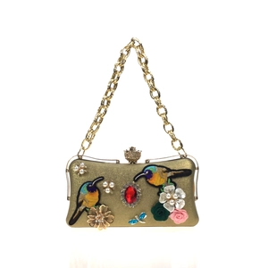 Luxury Women Evening Clutch Bag Hummingbird Embroidery Rhinestone Artificial Pearl Inlaid Synthetic Leather Handbag For Wedding Party Banquet