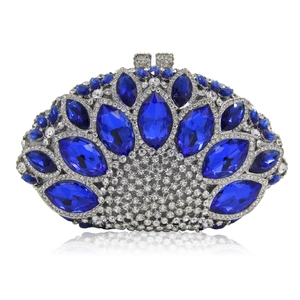 Luxury Rhinestone Evening Clutch Bag For Women Hollow Metal Shell Handbag With Marquise Crystals For Wedding Party Banquet