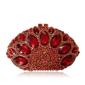 Exquisite red rhinestone evening clutch bag with sparkling gemstone crystal patterns
