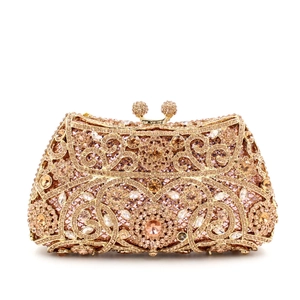 Pochette de soirée luxueuse en métal doré champagne ornée de strass scintillants
