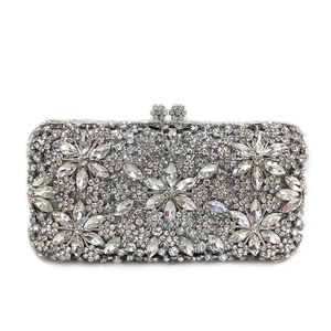 Luxury Rhinestone Flower Evening Clutch Bag For Women Metal Crystal Wedding Party Handbag With Removable Chain
