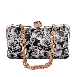 Elegant rose floral clutch with gold chain strap and crystal flower clasp for women