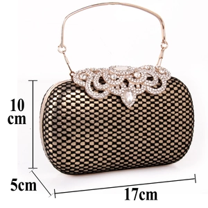 Detailed size specifications for lace grid evening clutch showing 17cm by 10cm by 5cm dimensions