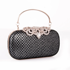 Pochette De Soirée De Luxe Strass Dentelle Maille Coque Rigide Banquet Sac À Main Avec Poignée Ronde En Métal Femmes