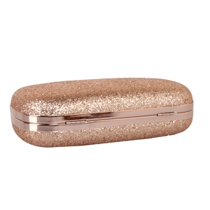 Sparkling rose gold sequin hard shell evening clutch bag with metallic closure