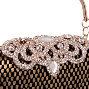 Pochette de soirée luxe en dentelle et PU avec décor de strass floral raffiné