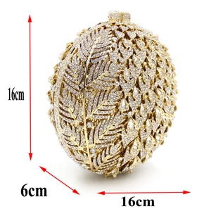 Detailed dimensions of round crystal evening clutch bag with sparkling rhinestones