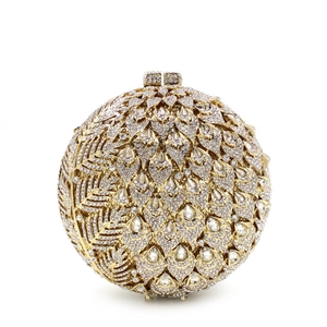Round Ball Evening Clutch Bag Hollow Metal Rhinestone Crystal Peacock Pattern For Wedding Party Prom Luxury Elegant Women
