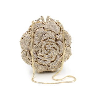 Pochette De Soirée Rose Strass Métal Creux Pour Mariage Fête Événement Formel Femmes Sac À Main Coque Rigide
