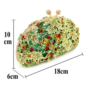 Detailed size view of grape crystal clutch bag showing 18cm length and 6cm thickness