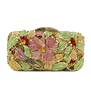 Pochette De Soirée Strass Motif Fleurs Oiseaux Cristal Métal Creux Sac À Main Pour Femmes Mariage Banquet