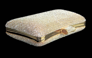 Pochette de soirée rectangulaire élégante ornée de strass avec fermoir métallique chic