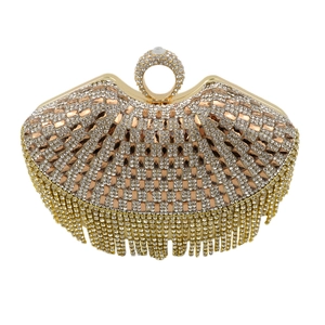 Luxury Rhinestone Evening Clutch Bag With Metal Ring Handle And Tassels Elegant Party Handbag For Women Wedding