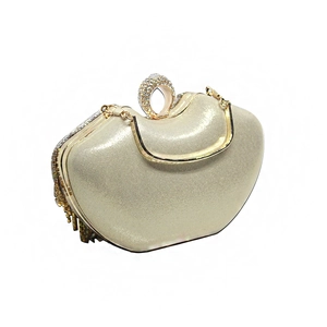 Elegant champagne gold evening clutch bag with sequins and rhinestone buckle handle