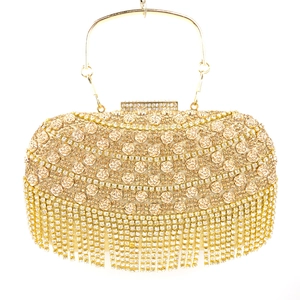 Pochette De Soirée De Luxe En Strass Avec Décor De Rose Et Longs Glands Pour Femmes Mariage Sac À Main Élégant
