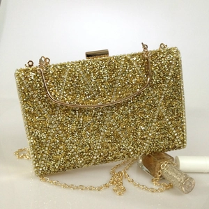 Rhinestone Evening Clutch Bag Luxury Geometric Pattern Metal Handle Women Banquet Wedding Party Purse Handbag Chain