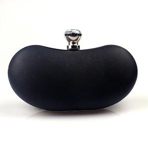 Elegant Evening Clutch Bag PU Leather Saffiano Texture Kidney Shape Large Rhinestone Clasp Formal Wedding Party Purse Women
