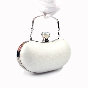 Elegant silver clutch bag with sparkling diamond clasp and slim metallic handle details