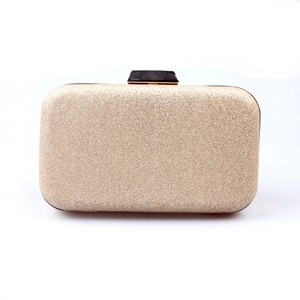 Champagne gold glitter evening clutch bag with rectangular metal clasp for women