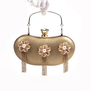 Evening Clutch Bag Rhinestone Flower Tassel Artificial Pearl Hard Shell Wedding Banquet Handbag For Women Formal Party