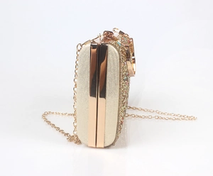 Sparkling mermaid evening clutch bag with colorful rhinestones and gold chain strap
