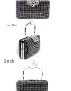 Dettaglio della chiusura a corona e del retro della borsa da sera con strass