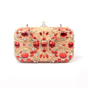 Luxury Evening Clutch Bag Alloy Crystal Rhinestone Glass Beaded Vintage Royal Style Wedding Party Banquet Red Gold