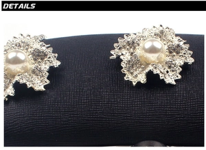 Macro detail of crystal encrusted flower evening clutch with white pearl center