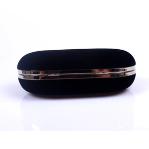 Elegant black velvet clutch bag with silver metal frame and clasp for evening events
