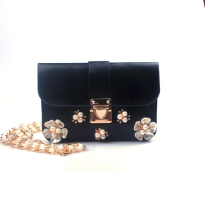 Borsa A Tracolla Donna Porta Cellulare Pelle PU Fiore Perla Artificial Strass Elegante Borsa Da Sera Con Catena E Cinturini