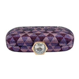 Glitzernde lila Abendtasche mit Kristallmuster, geometrischem Design und Juwelenschloss