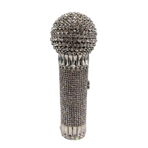 Sparkling silver microphone clutch bag with rhinestones for wedding evening parties