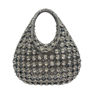 Silver luxury crystal rhinestone clutch bag with hollow out design for evening party events