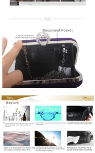 Macro view of purple velvet clutch featuring rhinestone clasp and interior storage layout