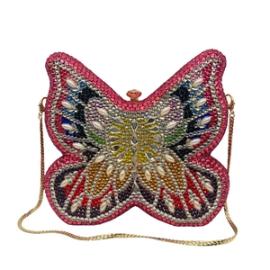 Colorful butterfly clutch bag with multi-color crystals and gold chain strap