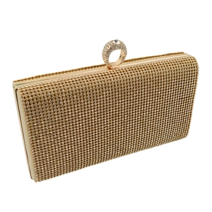 Golden mermaid rhinestone clutch evening bag with elegant crystal ring clasp