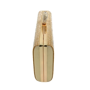 Champagne mermaid evening clutch bag with sparkling white rhinestones and a crystal ball clasp
