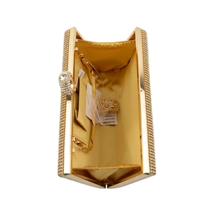 Sparkling gold rhinestone mermaid evening clutch bag with crystal clasp and chain strap