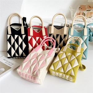 Detailed knit texture and round handle of the mini crossbody bag in various colors