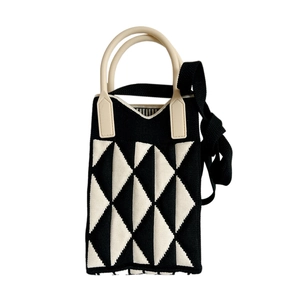 Mini geometric diamond knit handbag with soft handles and adjustable crossbody strap